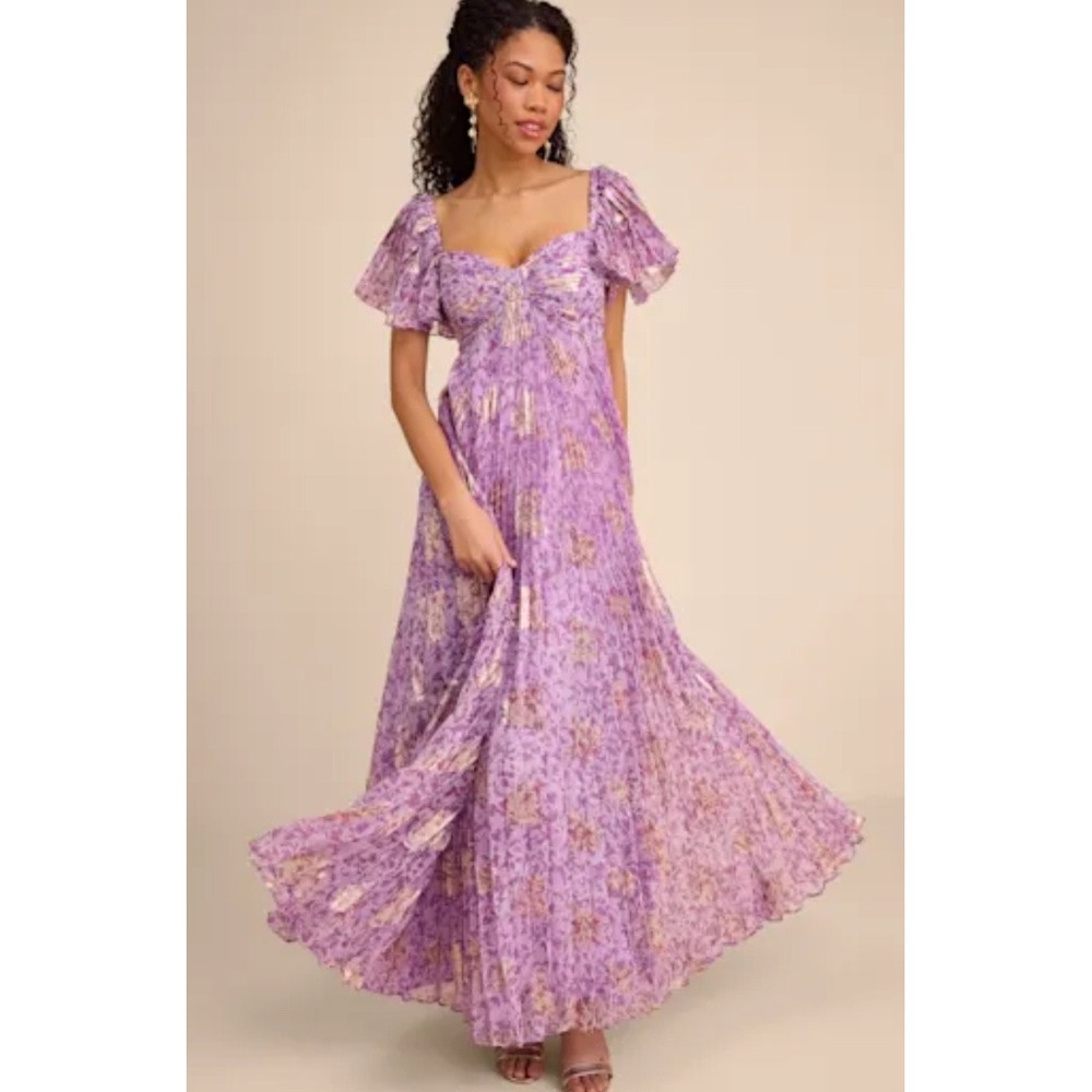 Lulu's Lavender Floral Maxi Dress - Picture 1 of 5